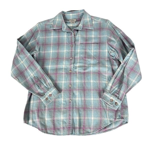 LL Bean Womens Plaid flannel shirt size Small OWJ26 - Picture 1 of 7